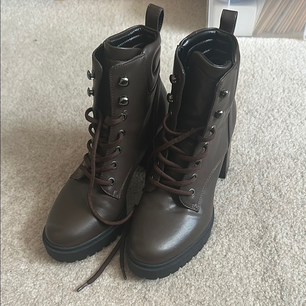 Brown Lace-Up Ankle Boots